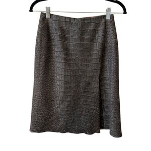 LORO PIANA WOOL CASHMERE SKIRT SILK LINED ALLIGATOR PRINT LUXURY OLD MONEY 40-4